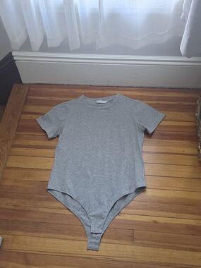 Mango Gray Short-Sleeve Crewneck Bodysuit